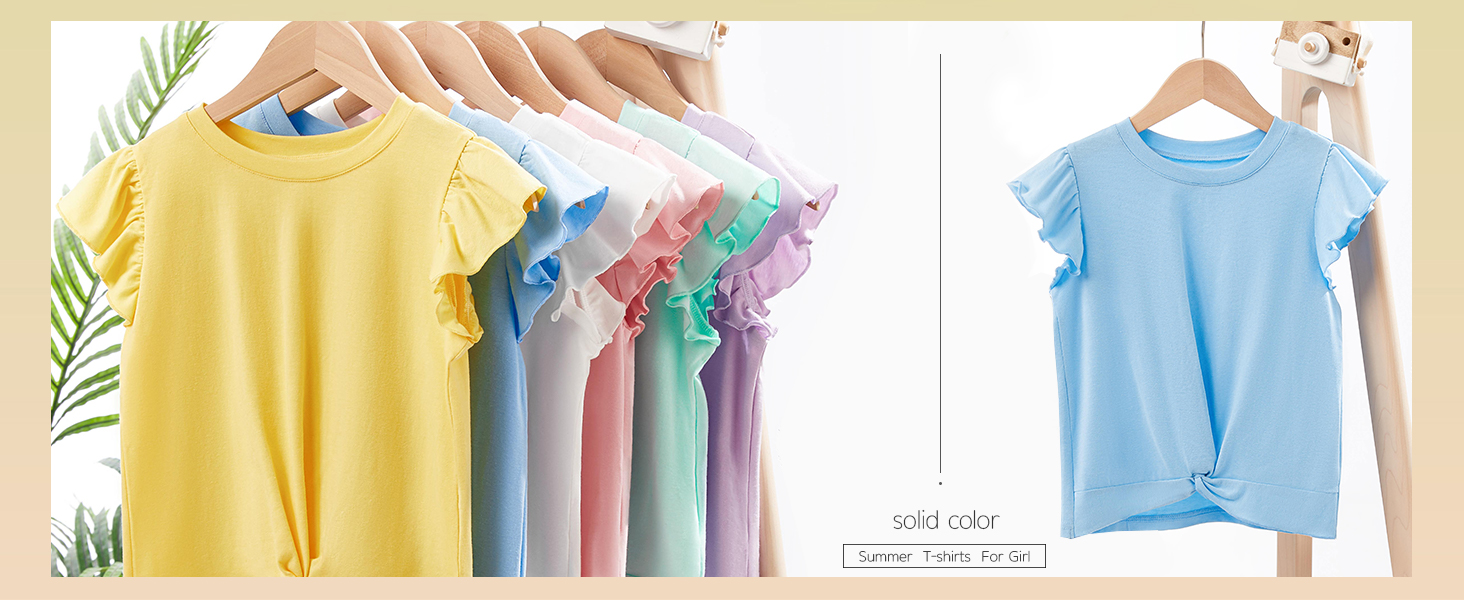 Girls T Shirts Ruffle Sleeve Twist Front Tshirts