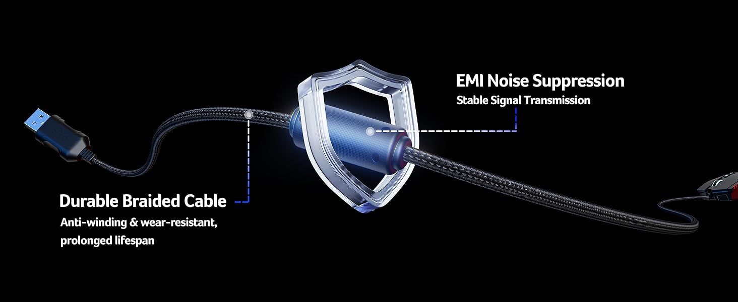 Durable Braided Cable & EMI Noise Suppression