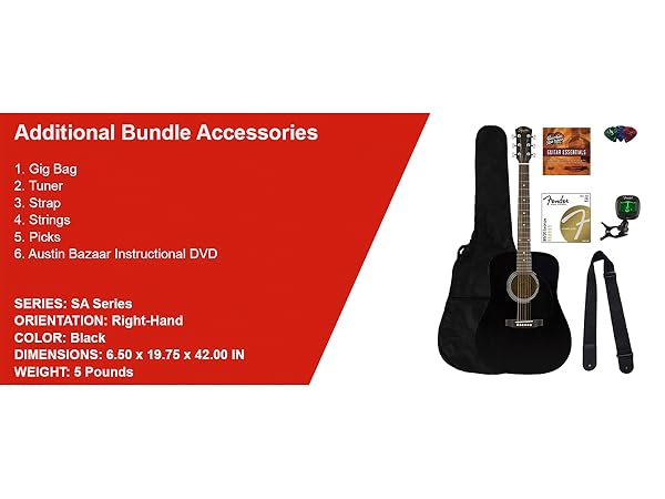 Amazon.com: Fender Dreadnought Acoustic Guitar - Black