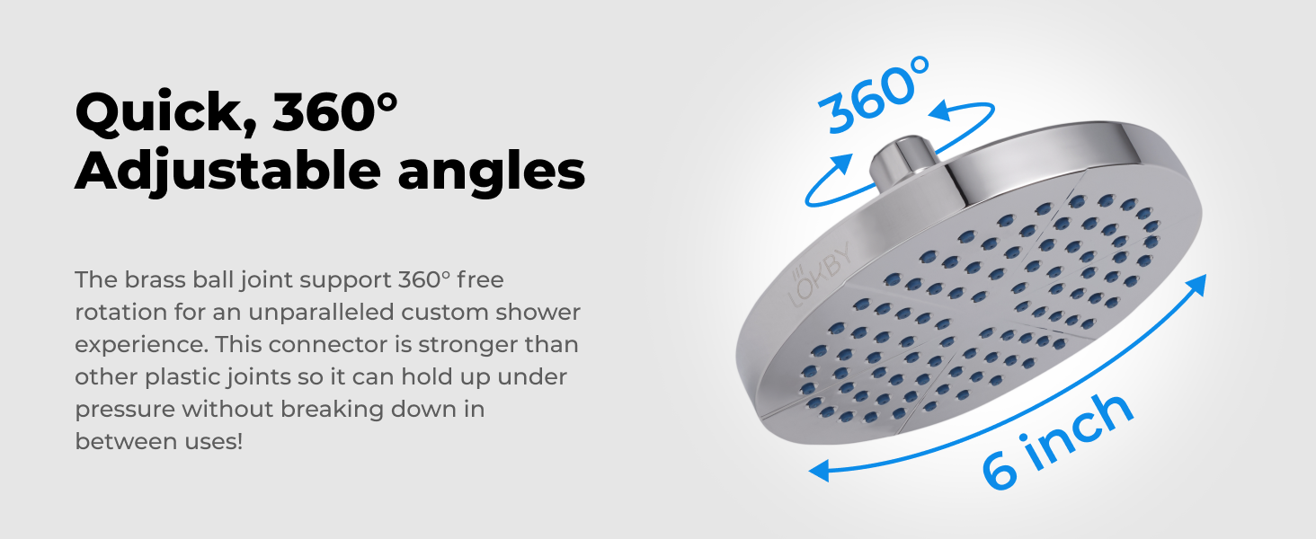 LOKBY 6" Pressure Boosting Shower Head Chrome Shower Head Rain