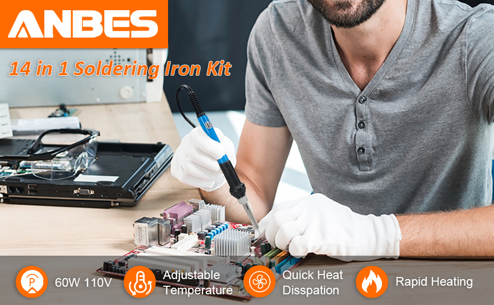 ANBES Soldering Iron Kit Electronics, 60W Adjustable