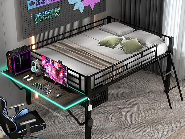 Amazon.com: SOFTSEA Low Loft Bed withLED Lights Full Size