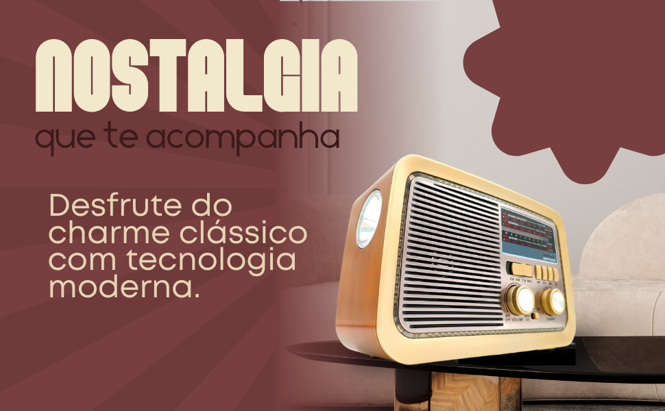 Rádio AM FM Retrô Vintage Portátil