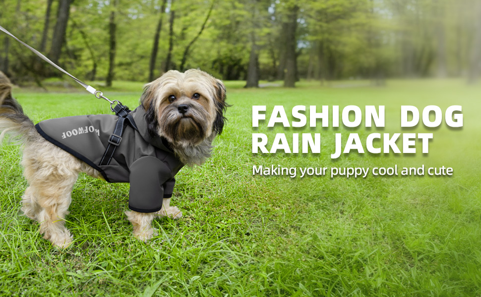 Waterproof Dog Raincoat with Reflective Pattern Harness Lightweight Windproof Dog Rain Jacket
