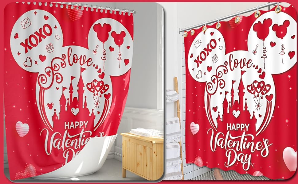 Valentines Day Shower Curtain,Valentine Decor Red Mouse