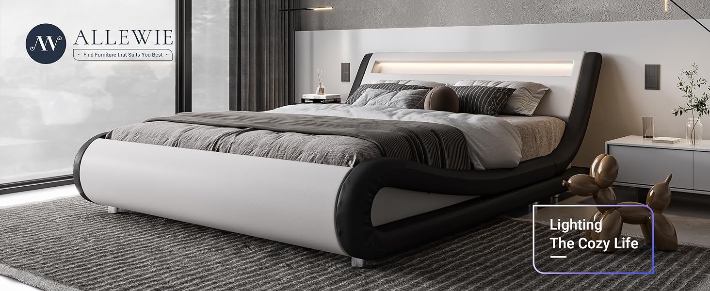 Allewie King Size LED Platform Bed Frame with Adjustable