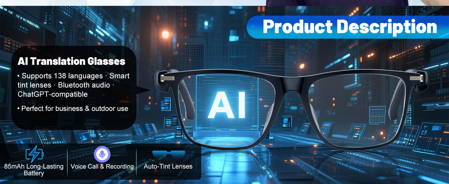 AI Translation Smart Glasses with 138 Languages
