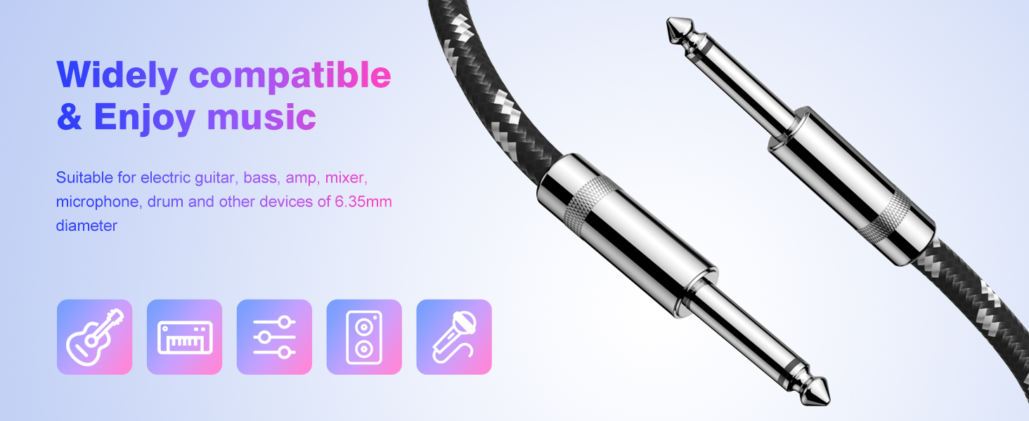 Suitable for electric guitar, bass, amp, mixer, microphone and other devices of 6.35mm diameter