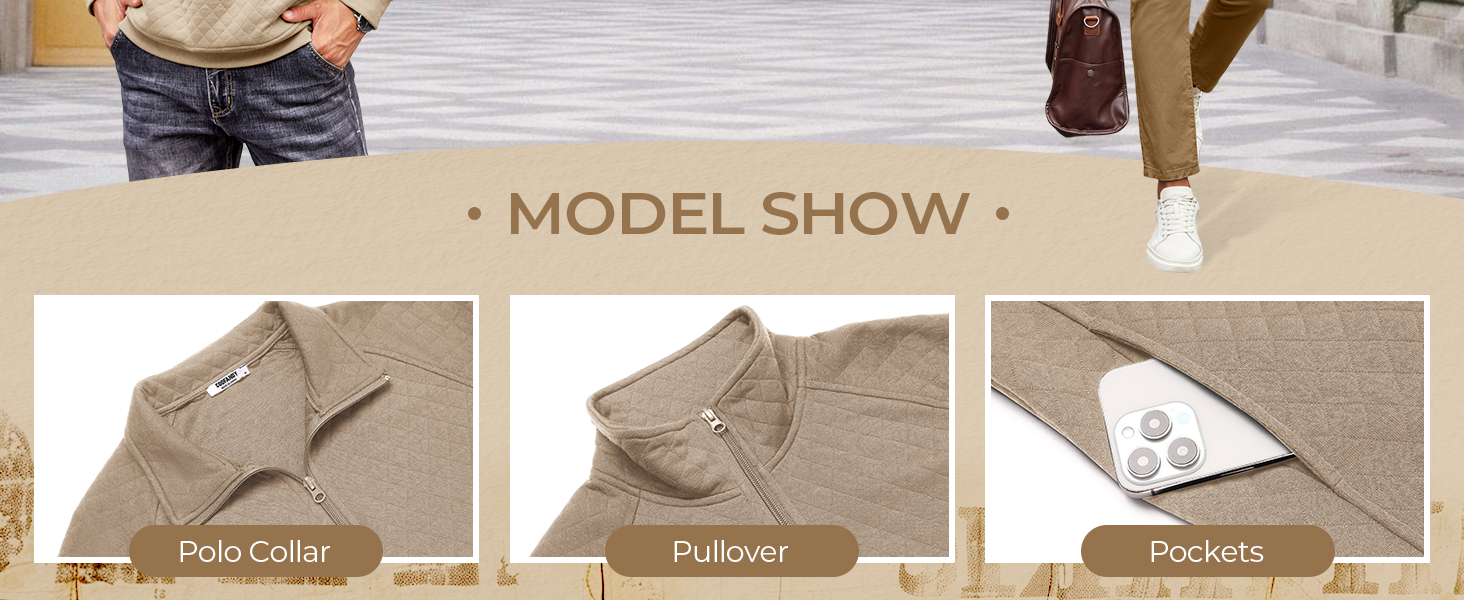 mens sweater, golf quarter zip men, mens pullover quarter zip, quilted sweatshirt men