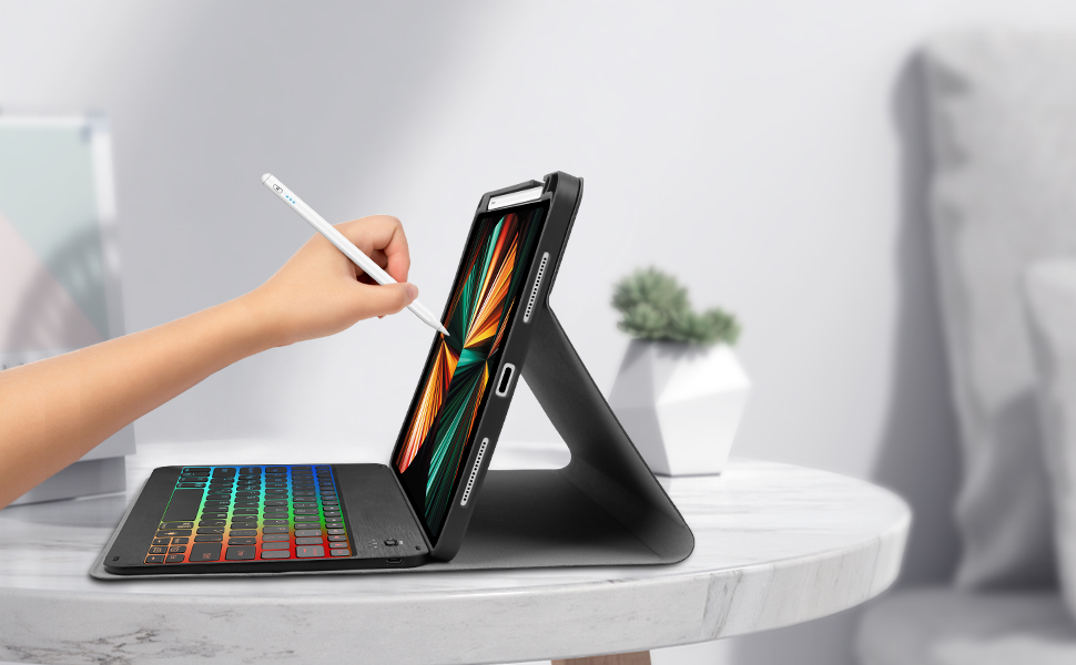 JUQITECH iPad Pro 12.9 inch 2021 Case with Keyboard Backlit