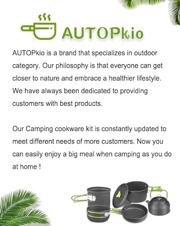 AUTOPkio Camping Cooking Set for 2 People, 18 PCS Camping Cookware Mess Kit with Pans Pots and Gas Stove, 2 Cups, Stainless Steel Tableware for Outdoor BBQ Picnic Hiking Trekking Backpacking 10 brand story