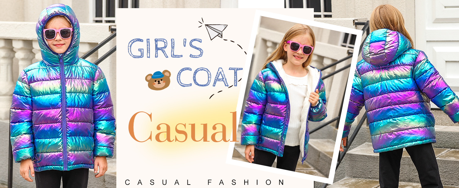 Girls' Coats Girls Winter Jacket Padded Coat Hooded Quilted Jacket