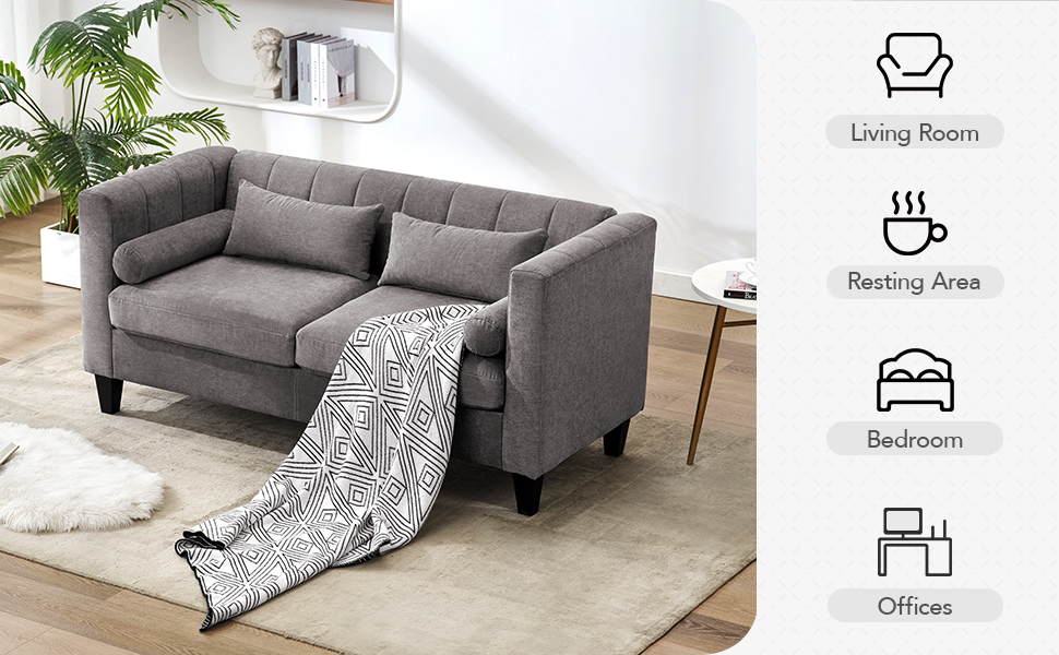 DIFUY 68” Linen Comfy Loveseat Sofa, Mid Century Modern