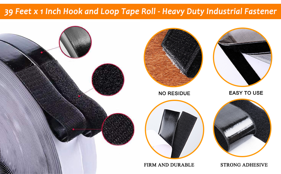 39 Feet Length 1 Inch Hook and Loop Tape with Strong Adhesive Double