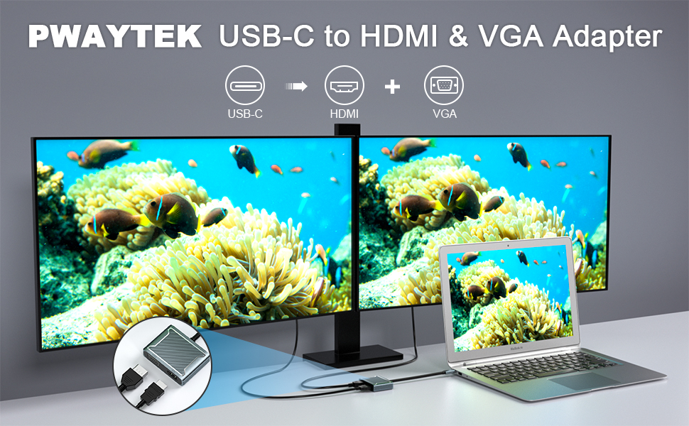USB C to VGA & HDMI Adapter, USB C Adapter 2in1 Hub