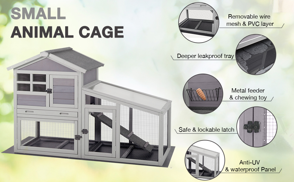Rabbit Hutch Bunny Cage Guinea Pig Cage Chicken Coop Pull