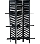 3 Panel Shelves and Shutters Room Divider, Rustic Black, Fir Wood and MDF, Approximately 6 Ft Tal...