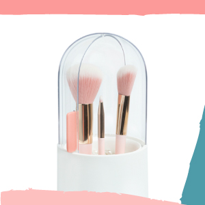 Brush holder makeup winter white with enclosure for ultimate protection