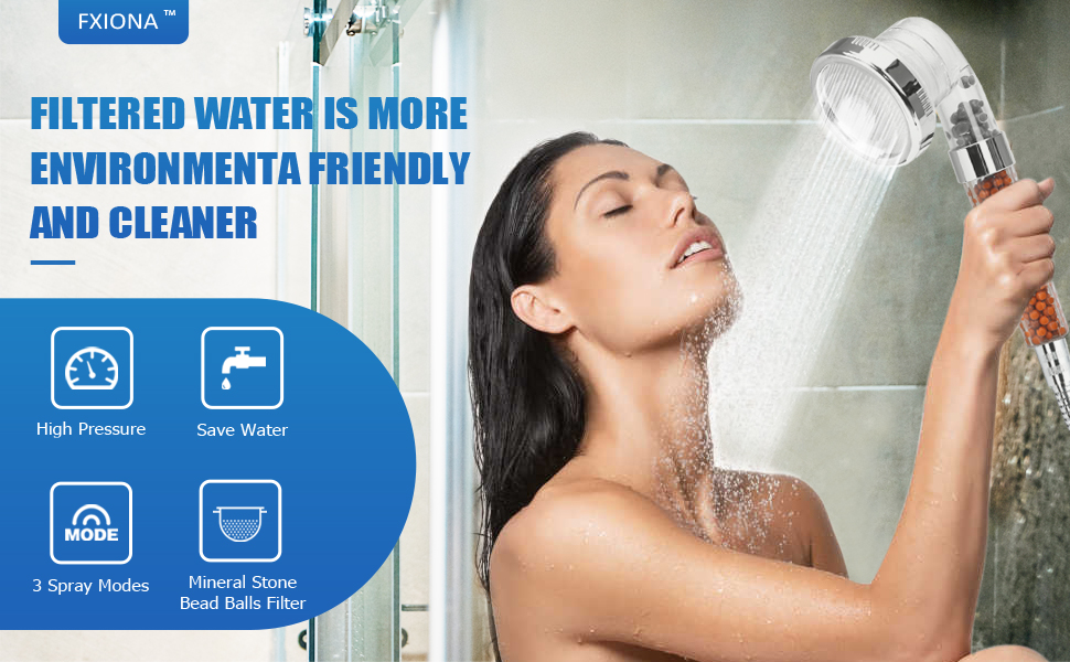 High Pressure Shower Head with Filter Beads, Filtered Handheld Showerheads with Hose and Bracket