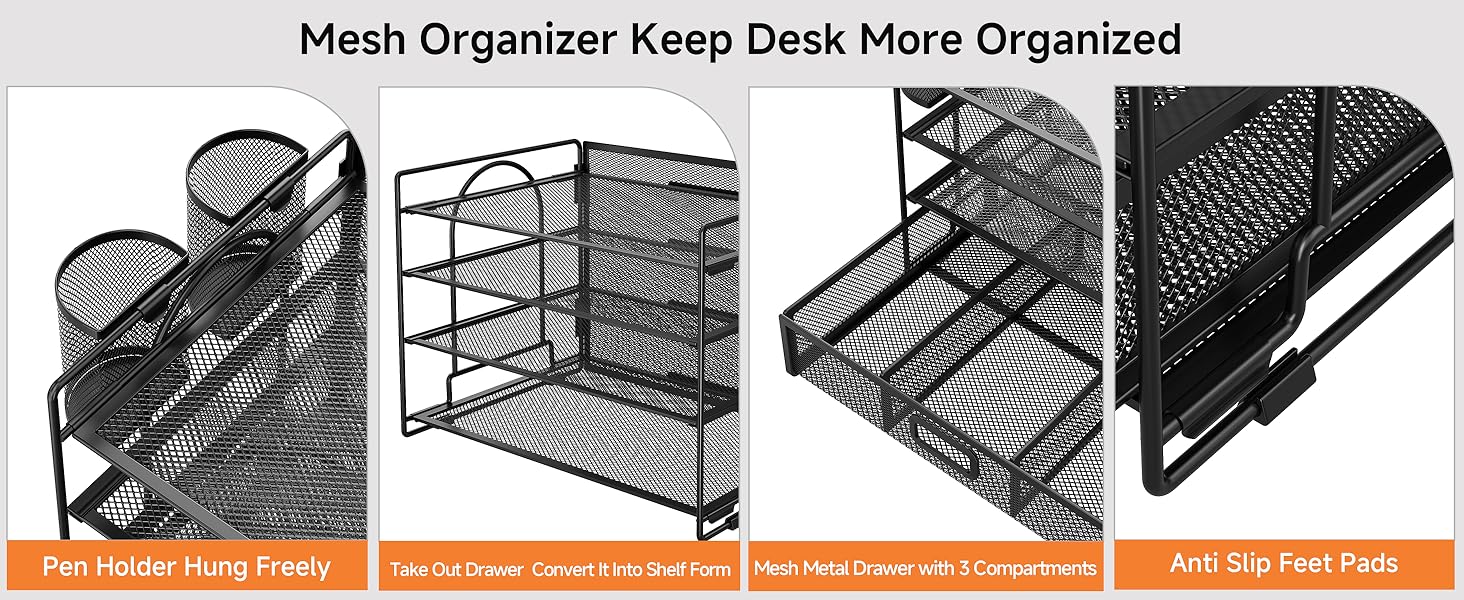 Multifunctional Mesh Metal Desk Organizer with Large Capacity