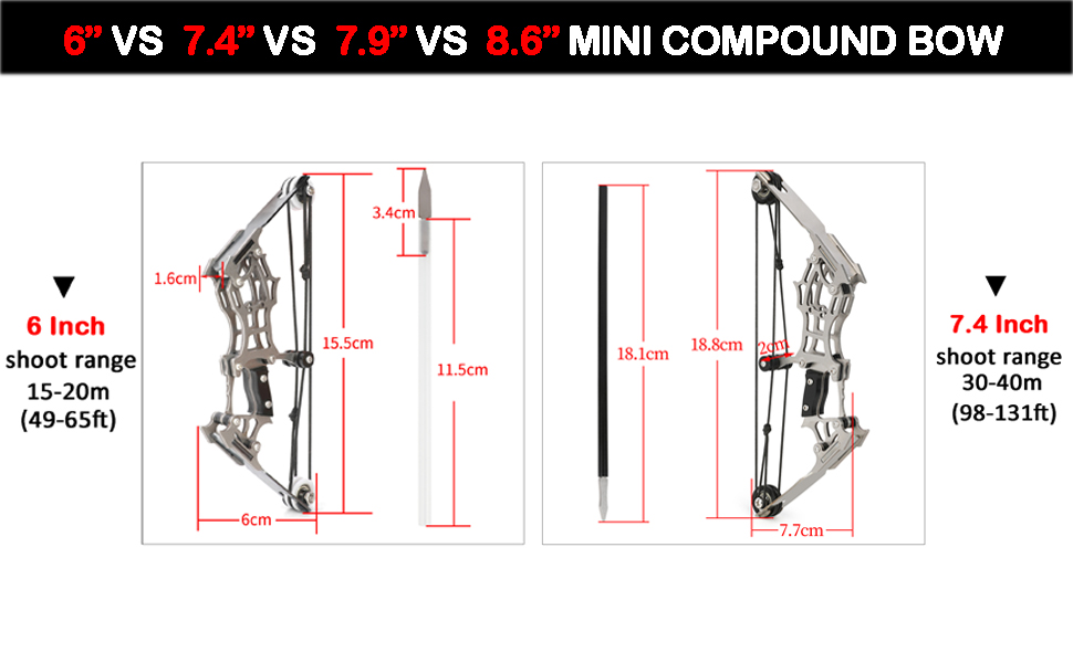 ZSHJGJR 6"/7.4"/7.9"/8.6" Mini Compound Bow and Arrows Set 