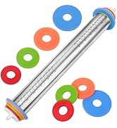 Adjustable Rolling Pin with Thickness Rings for Baking, Stainless Steel Designs Dough Roller Pins...