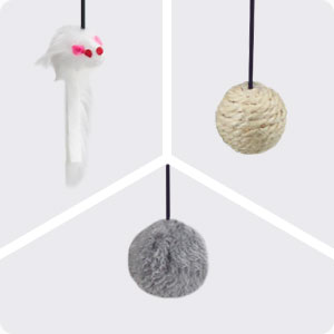 SONGWAY Cat Scratching Post Tree - Cat Tree with 3 Scratching Poles and Dangling Balls, Carpeted Base and Perch, Interactive Scratcher Toy for Indoor Cats Kittens, Grey 27 04-1