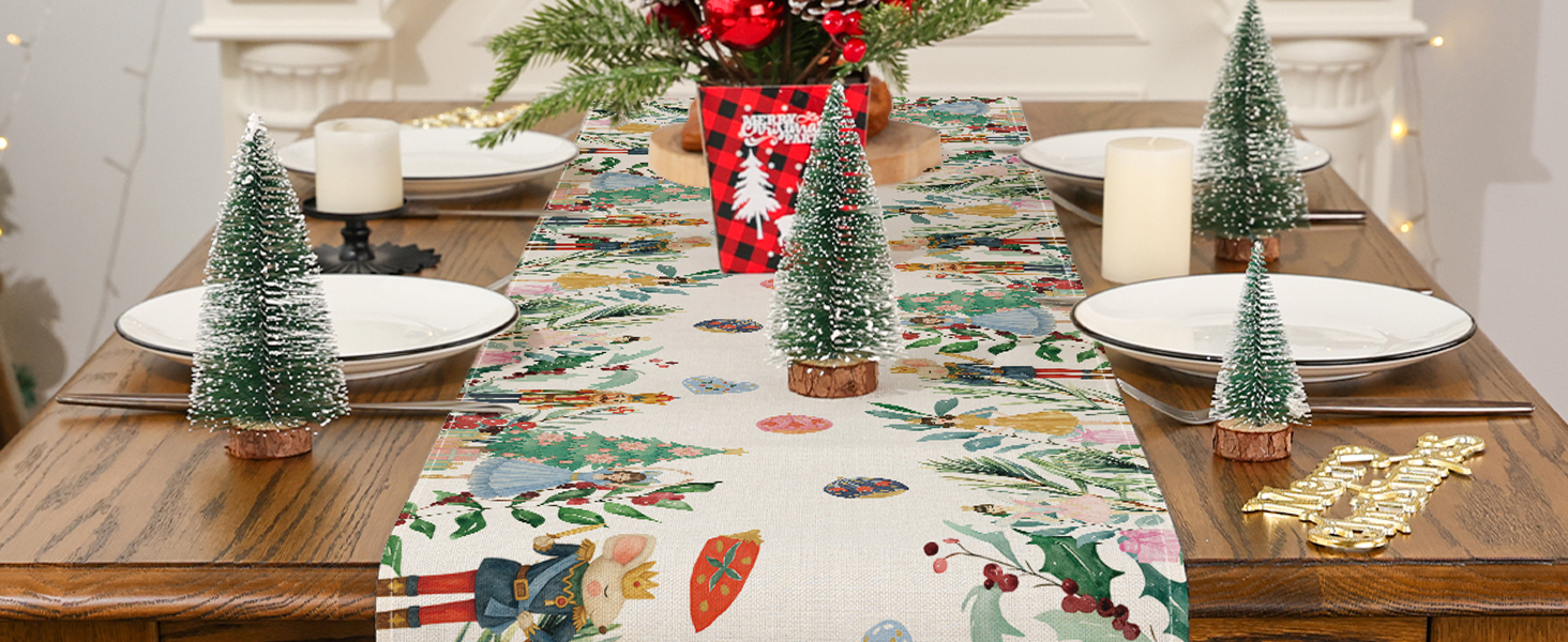 Amazon.com: Christmas Table Runner, Nutcracker Floral Runner Seasonal ...