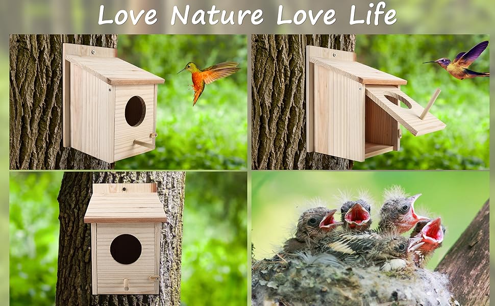 Wood Bird Houses for Outside,Upgraded Wooden Birdhouse with