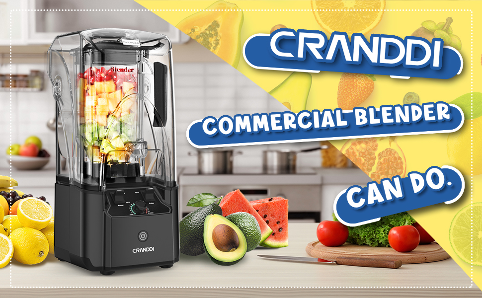 CRANDDI Quiet Commercial Blender with Soundproof Shield