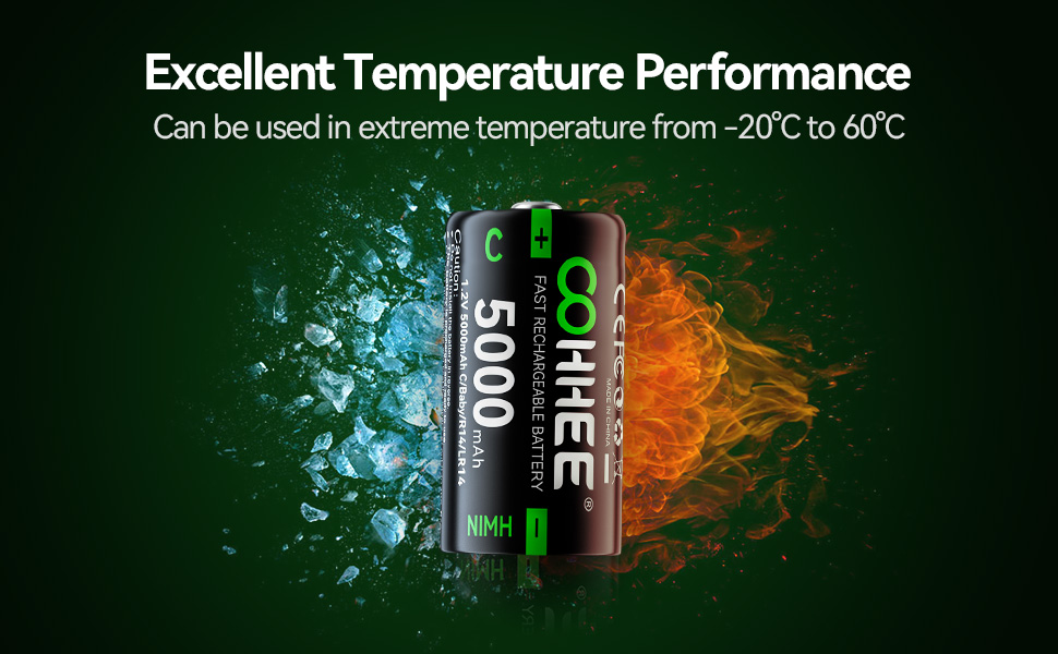 OOHHEE 4 x C Rechargeable Batteries, NiMH 5000mAh High Capacity C