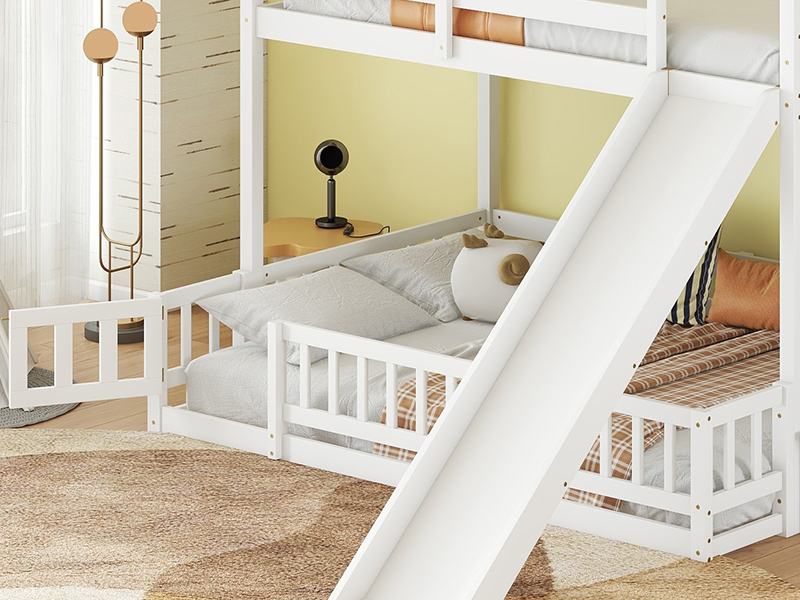 Twin Over Full Bunk Bed with Slide and Storage Staircase