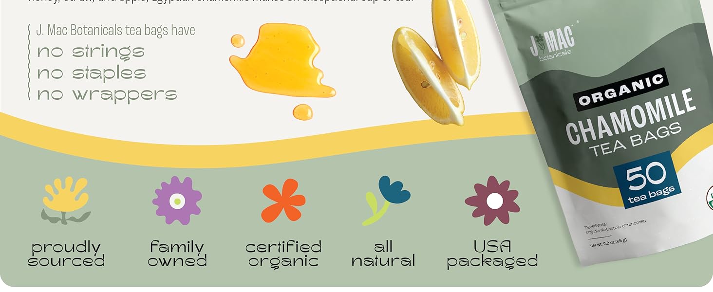 J Mac Botanicals Organic Chamomile Tea Bags Herbal Tea
