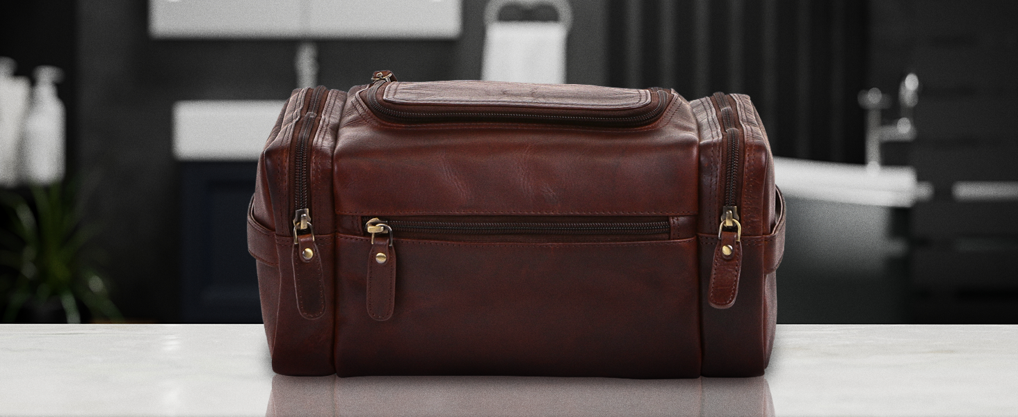 real leather toiletry bag for men