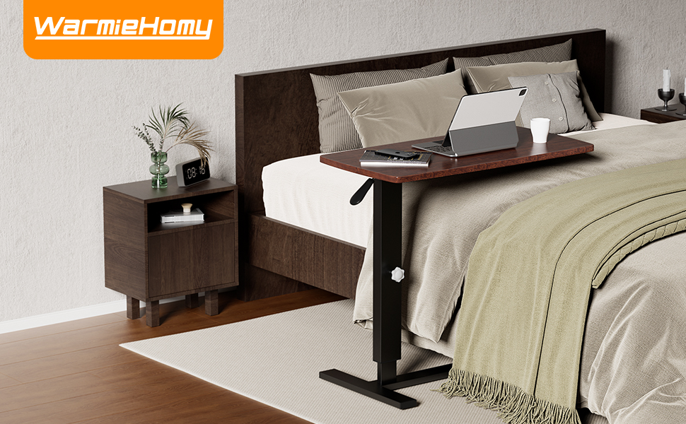 Warmiehomy Overbed Bedside Table with Wheels 6791cm Adjustable Height