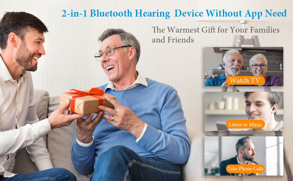 2-in-1 bluetooth hearing aids without app need, the warmest gift for your fmailies and friends