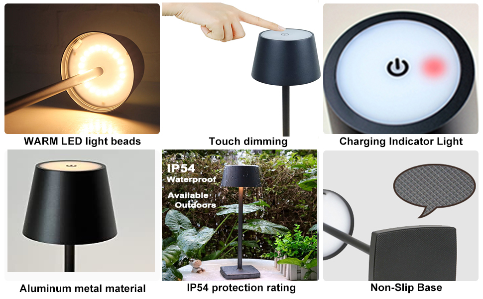 Rechargeable Cordless LED Table Lamp, led Cordless Desk Lamps Stepless Dimming USB Portable