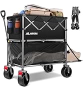 Huskfirm 400L Foldable Double Decker Wagon Cart Collapsible with Tailgate 450LBS Heavy Duty Sport...