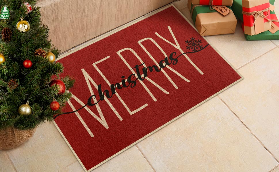 Christmas Door Mat Outdoor, Merry Christmas Red Indoor