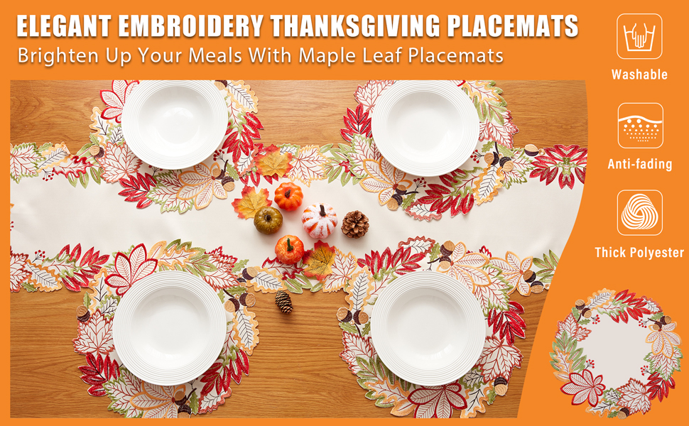 Fall Placemats Set of 6, TEWENE Thanksgiving Placemats 15