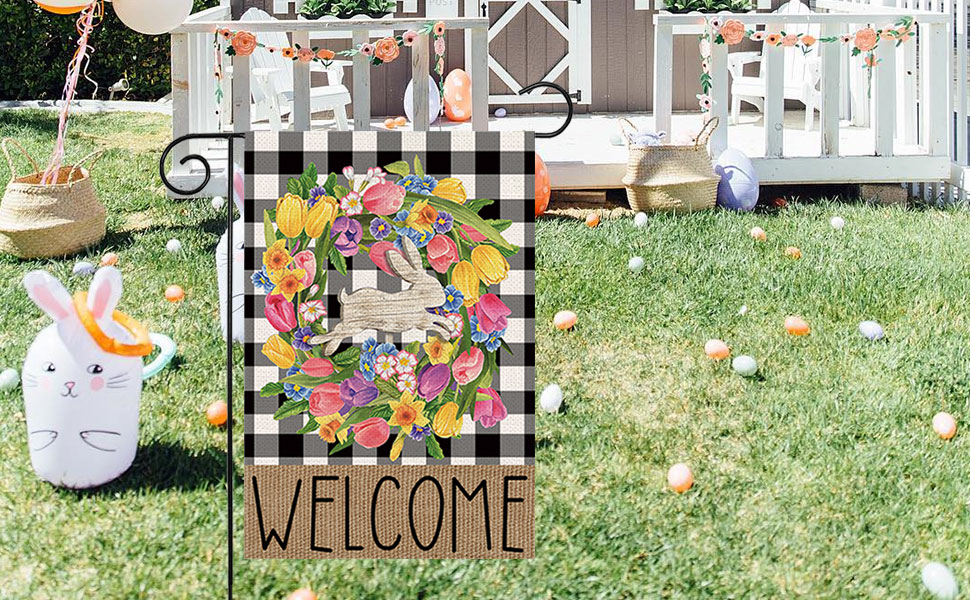 Easter Bunny Garden Flags 12x18 Double Sided Spring