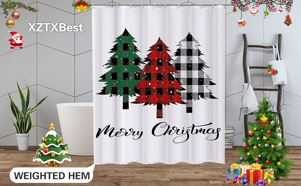 XZTXBest Merry Christmas Shower Curtain,Christmas Tree Snowflake