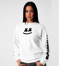 Marshmello - Smile Bar L/S Shirt - Unisex Black | Amazon.com