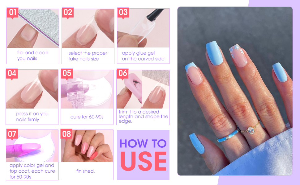Gellen Nail Tips And Glue Gel Kit, Acrylic Nail Kit With