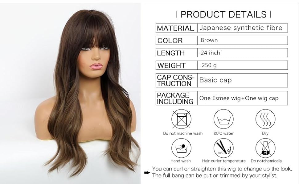 Esmee 24" Synthetic Wigs for Women Dark Roots Long Wig with Bangs Ombre