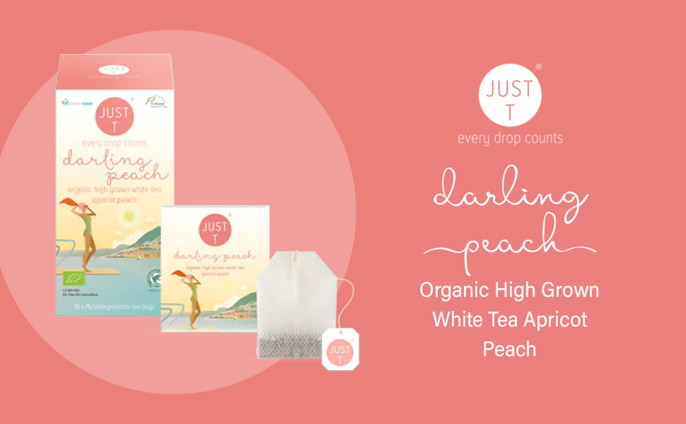 JUST T Darling Peach Double Chamber Tea Bag - Organic White Tea - Organic High-Grown Leaf Tea