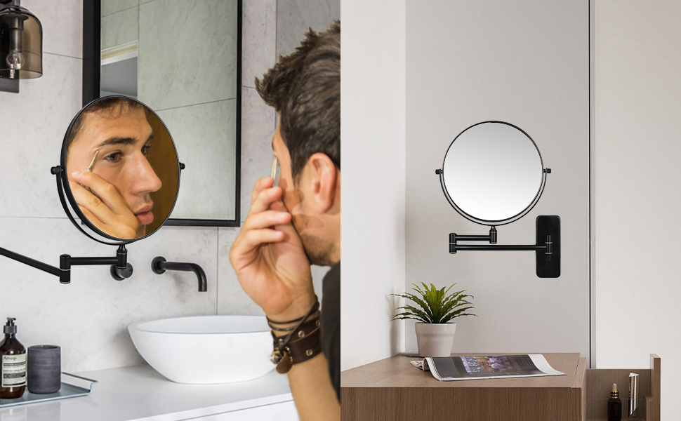 Nicesail Wall Mounted Magnifying Mirror 5x Black Extendable Shaving