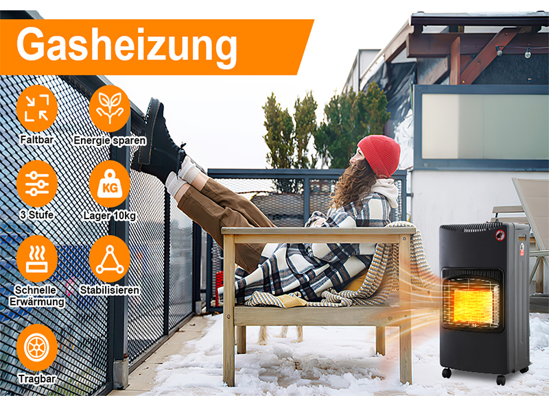 Cecaylie Gasheizofen Gasheizung Faltbar Gasofen Heizstrahler mit 3 ...