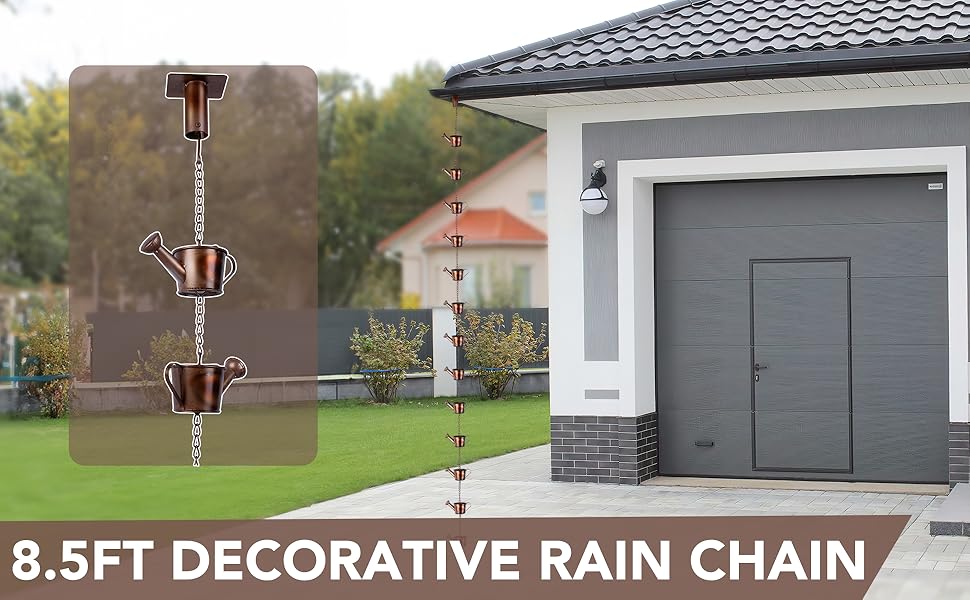 8.5ft Rain Chain, Rain Chains for Gutters, Copper Plated