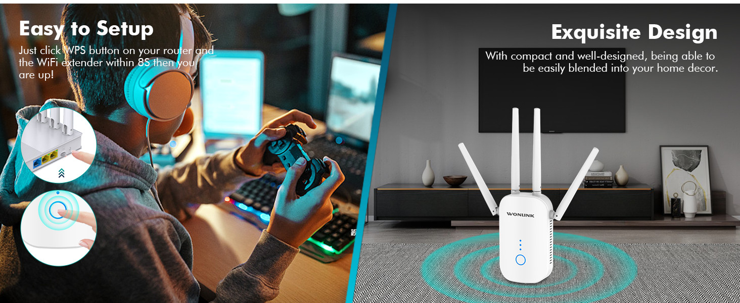 WiFi Booster WiFi Range Extender WiFi Signal Amplifier, WPS One-Tap Setup